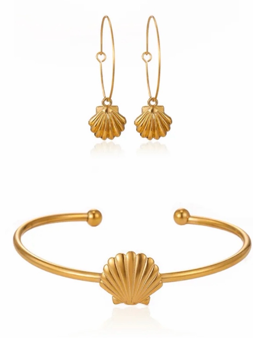 Shell Jewelry Set Hoop Earrings and Cuff Bracelet